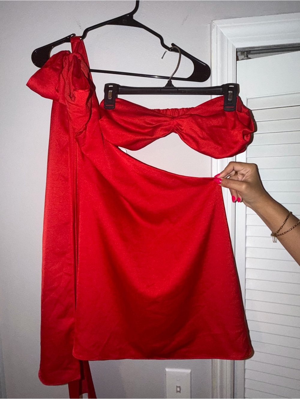 SHEIN Red Satin One-Shoulder Cutout Mini Dress
